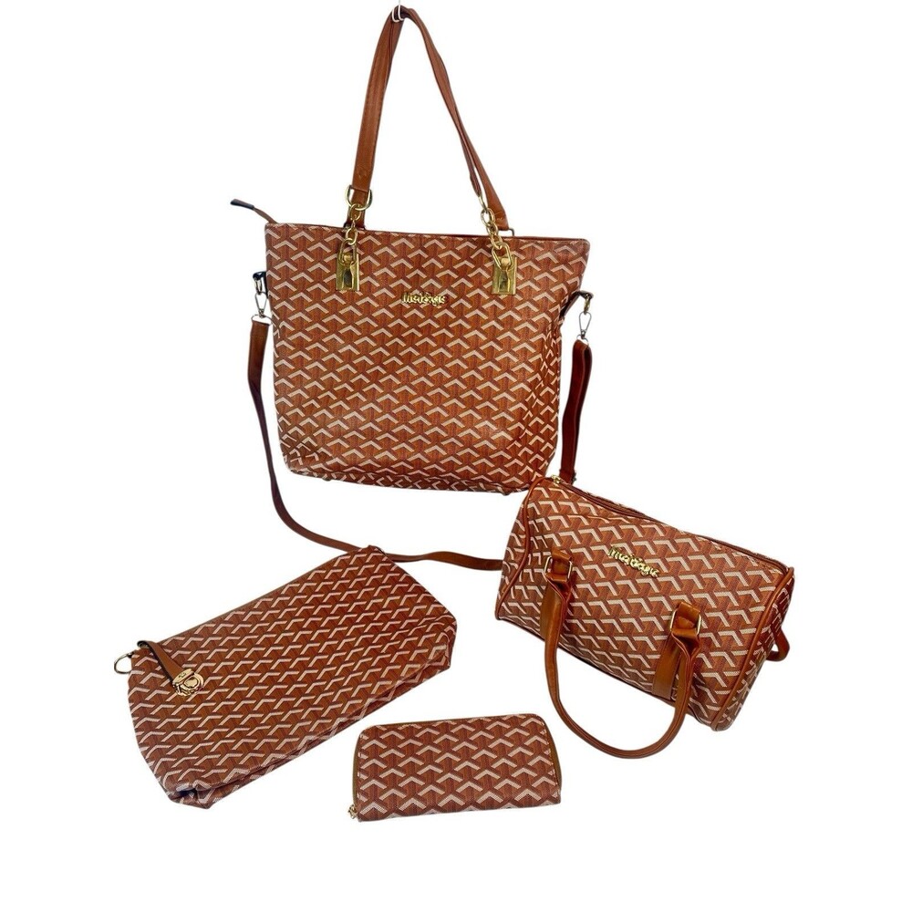 Mei & Ge Purse Set of 4 Brown Geometric Bag Tote Handbag Wallet